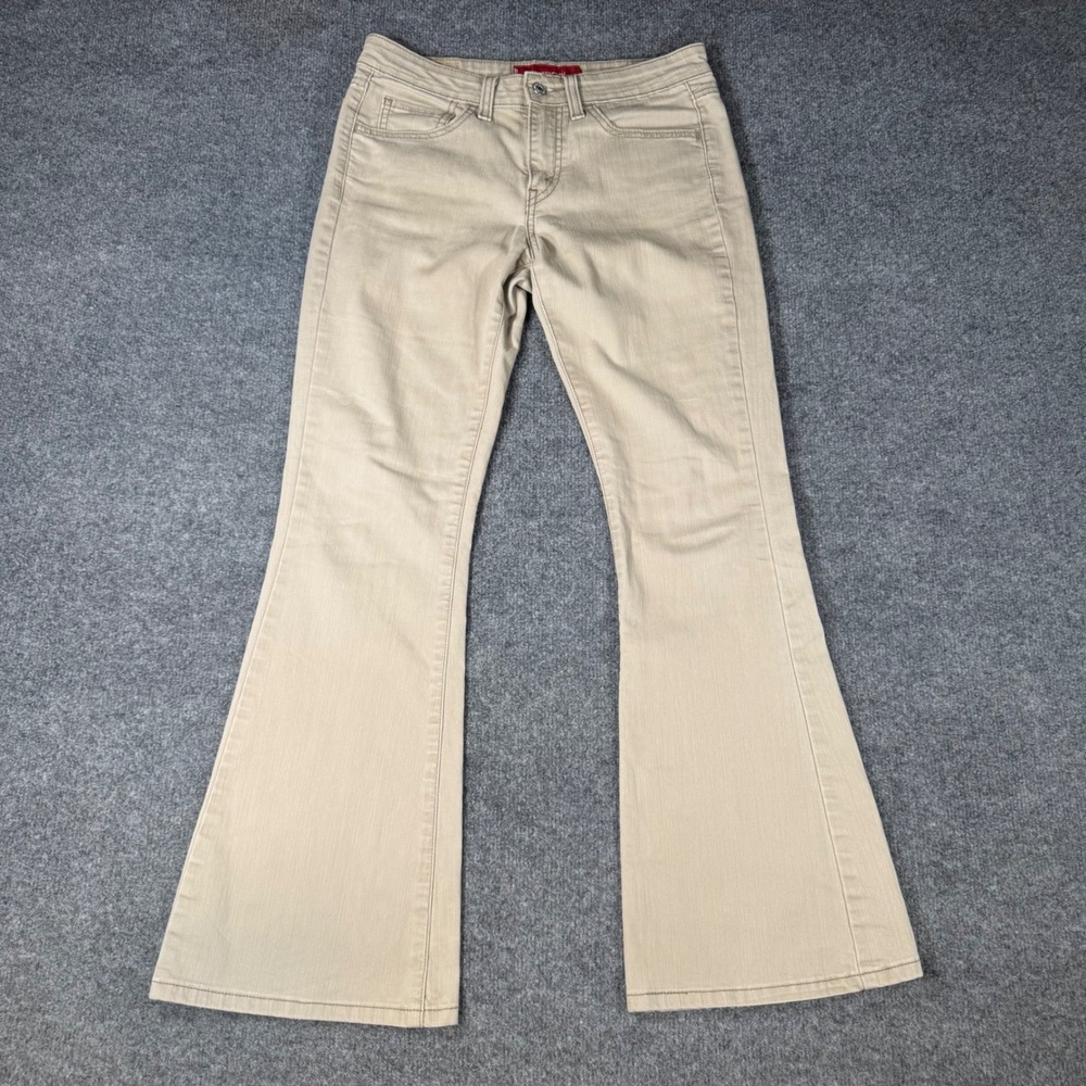 Levis 519 Low Flare Jeans Tan Khaki Stretch Denim Pants Size 7JR S Womens Y2K